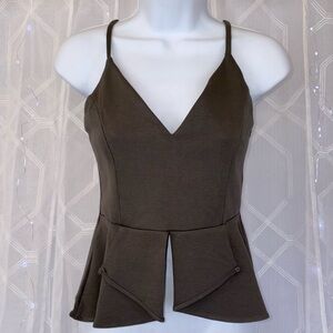 Chocolate USA Cottagecore Peplum Plunge Top Olive Green Made In The USA Size M